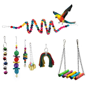 Jouets pour oiseaux 7 pcs suspendu jouet perruche pour les petites perruches pinsons des cages à oiseaux de petite jouets à mâcher